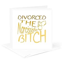 3dRose Divorced The Narcissistic Bitch Yellow With Handcuffs - Greeting Cards (gc-384304-5)