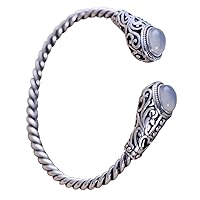 Vintage 925 Sterling Silver Twisted Rope Bangle Bracelet with Stones for Women Girls 55mm,Open and Adjustable