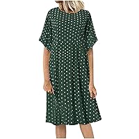 Womens Summer Dress Plus Size Casual Dresses Polka Dots Beach Dresses Short Sleeve Sundress Loose Fit Vacation Dress, Maternity Dress, Dresses for Women 2024