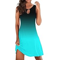 Women's Sleeveless Summer Plus Size V Neck Twist Party Evening Swing A Line Short Sun Dresses with Pocket