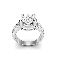 Platinum Plating Solitaire Natural Zirconia 925 Sterling Silver Halo Side Stone Wedding Ring