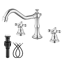 gotonovo Widespread Bathroom Sink Faucet Double Cross Knobs Polish Chrome 3 Hole Mixing Tap Deck Mount with Pop Up Drain