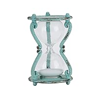 SOFFEE DESIGN Rustic 6-Minute Hourglass Sand Timer, Vintage Distressed Sand Clock, Rustic Sand Watch with White Sand, Antique Sandglass for Home, Kitchen, Office Decor, Turquoise