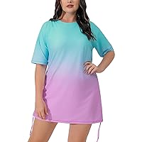 Halcurt Women's Plus Size Short Sleeve Rash Guard Ruched Side Drawstring Adjustable Swim Shirt UPF50 Quick Dry Swimsuit Top