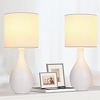 16.6in Ceramic Table Lamps Set of 2, Modern White Lamps for Living Room End Table, Bedside Nightstand Lamps for Bedroom Dorm Office, Coastal Lamps with Ceramic Vase Bases(Bulb not Included)