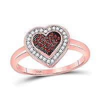 The Diamond Deal 10kt Rose Gold Womens Round Red Color Enhanced Diamond Heart Ring 1/6 Cttw