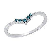 Dazzlingrock Collection 0.13 Carat (ctw) Round Diamond Five Stone V Shaped Chevron Wedding Stackable Band | 925 Sterling Silver
