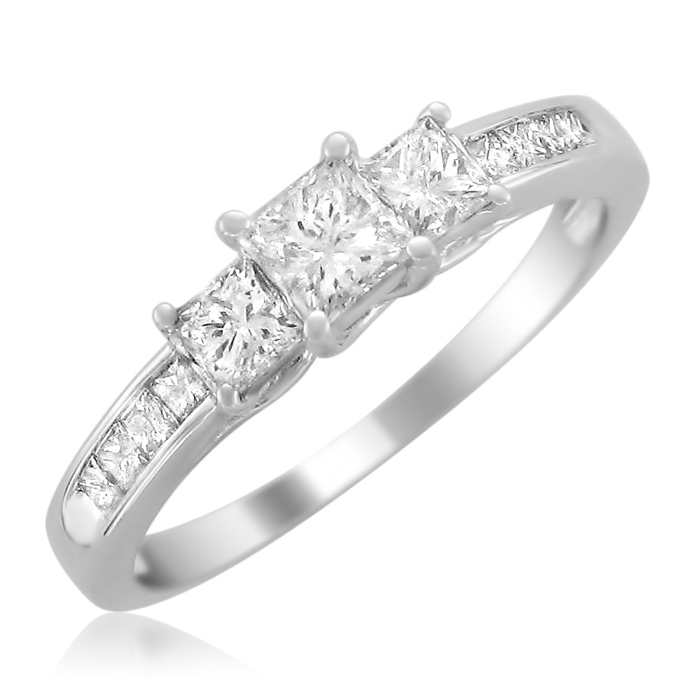 La4ve Diamonds 1.00 Carat Diamond, Prong-Set, 14k White Gold Princess-Cut Diamond Three Stone Ring (I-J, I1-I2) Real Diamond Rings for Women | Gift Box Included