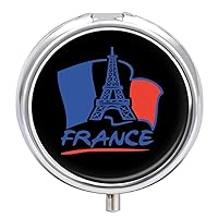 Cute Pill Box Portable Pill Container France Eiffel Flag Small Medicine Vitamin Organizer with 3 Compartments for Travel