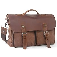 Mens Messenger Bag Waterproof Canvas Leather Bag 14.5 Inch Vintage Waxed Crossbody Bag