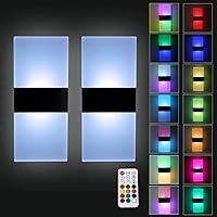 RGB Wall Sconces Set of Two Battery Operated, Wireless Wall Light with Remote Control USB Rechargeable LED Wall Sconce Indoor Color Change Dimmable Wall Lighting for Bedroom Living Room