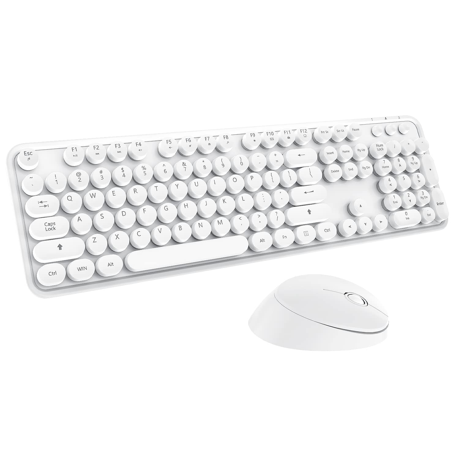 Wireless Keyboard Mouse Combo, Colorful Mouse and Keyboard Combo, 104 Keys Cute Wireless Keyboard with Number Pad for Windows, Computer, PC, Notebook, Laptop (White)