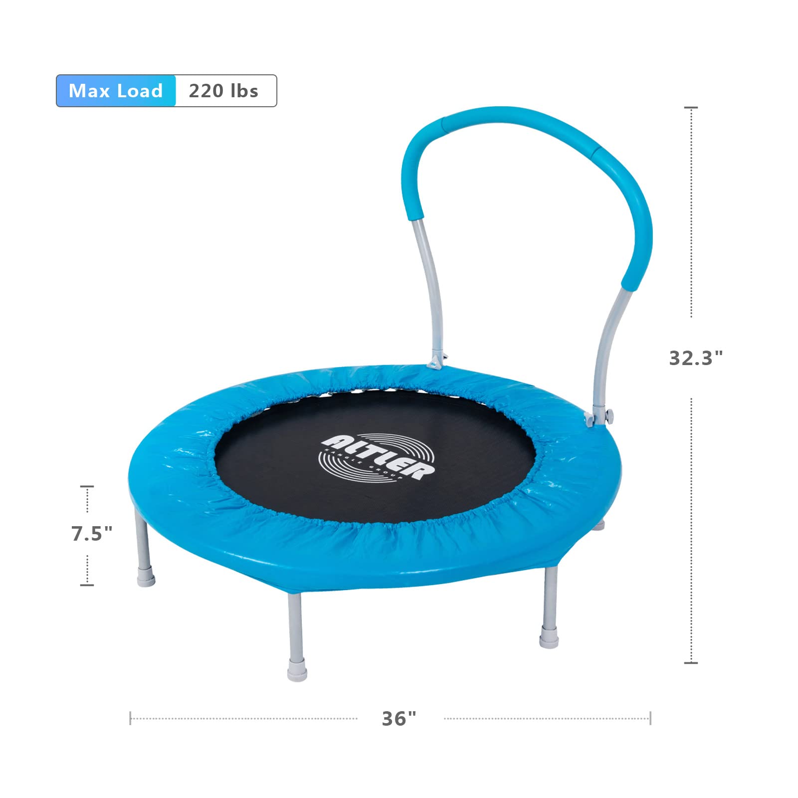 ALTLER 36-Inch Kids Trampoline for Toddlers, Portable Recreational Children with Handle and Safety Padded Cover, Mini Trampoline Indoor or Outdoor Jump Sports, Max Load 220 LBS, Blue
