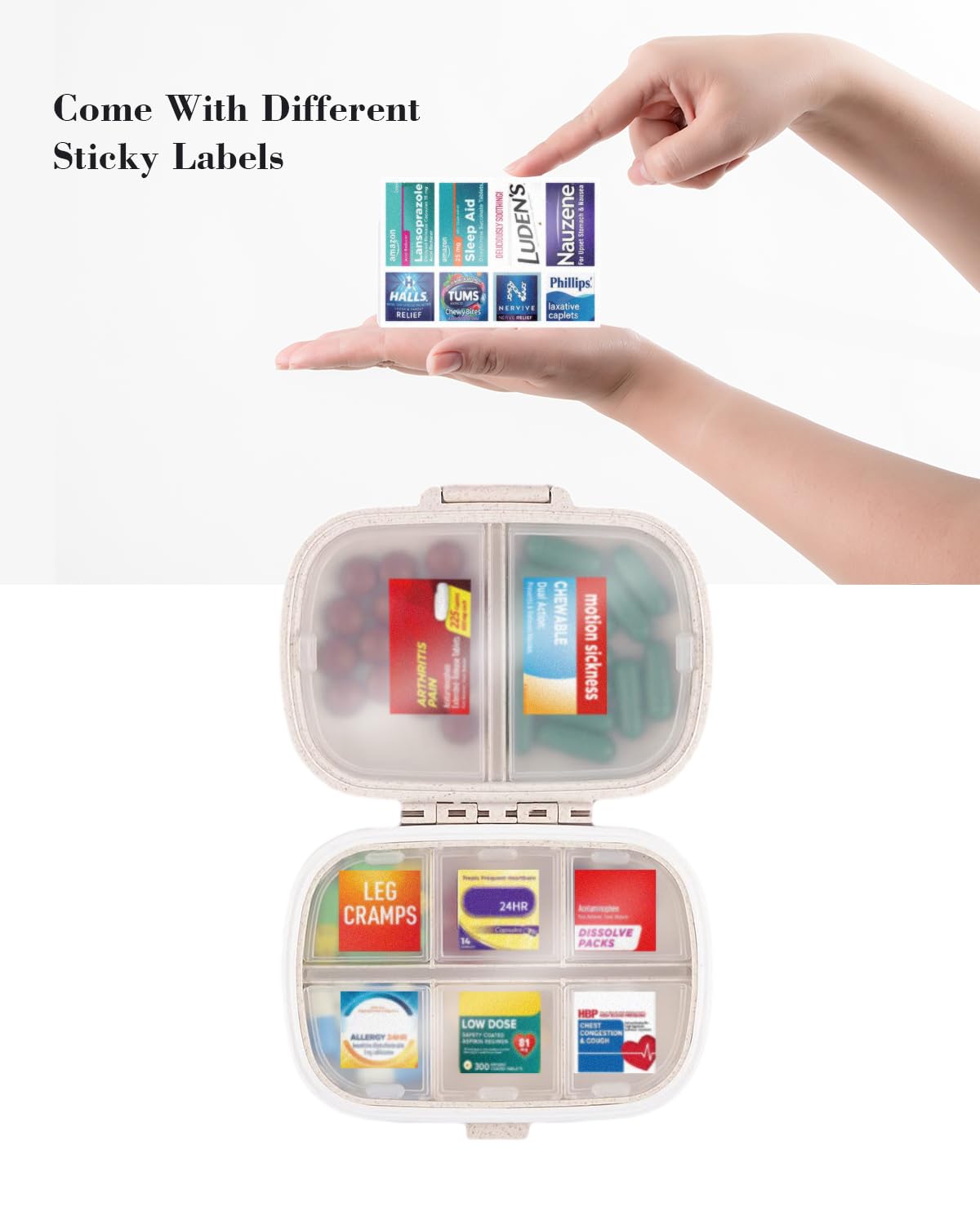 DIY Pocket Pharmacy with Medicine Labels Travel Daily Pill Container Mini Medication Organizer Storage Pill Organizer Travel Essentials Pill Case 7 Day Pill Organizer(Blue & 146 Lables)