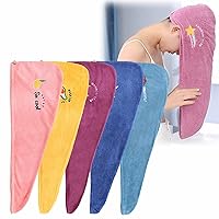 5PCS Rapid Drying Towel, Coral Fleece Ladies Hair Towel Set, Soft Dry Hair Towel with Embroidery for Children and Women | Comfortable and Absorbent