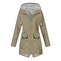 Winter Fall Raincoats for Women Waterproof Lightweight Outdoor Hooded Trench Coats Windbreaker Workout Rain Jackets