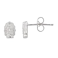 Sterling Silver Rhodium Micropave Virgin Mary Stud Earring