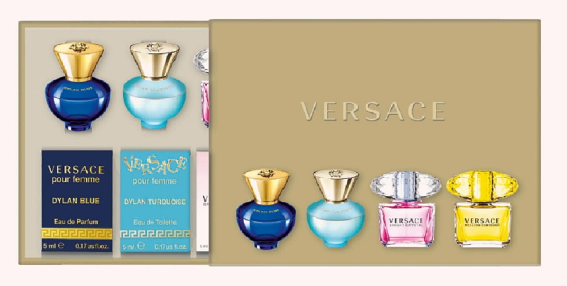Versace Gifts & Sets Womens Mini Set (Pour Femme Dylan Blue 0.17 oz EDP, Pour Femme Dylan Turguoise EDT, Bright crystal EDT yellow diamond EDT)