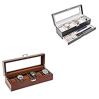 ProCase 6 Slot Watch Box Bundle with 6 Slot Wooden Watch Display Case