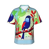 Red Leaf Bird Hawaiian Shirts for Men, Print Summer Beach Casual Short Sleeve Button Down Shirts,Summer Beach Dress Shirts