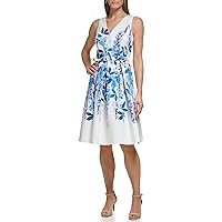 Eliza J Women's Fit and Flare Style Woven Faille Sleeveless Vneck Floral Dress