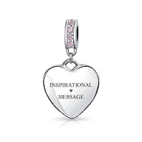 Engravable Initial Monogram Crystal Accent Bale Dangle Heart Shaped Charm Bead For Women Teen .925 Sterling Silver European Bracelet Simulated Birthstone Colors