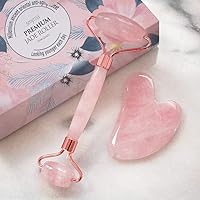 Jade Roller - Rose Quartz and Gua Sha 100% Authentic & Natural for Skin Firming, Reduce Wrinkles, Aging, Eye Puffiness - Premium Facial Massage Tool, Luxury