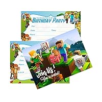 24PCS Pixel Birthday Invitations,Pixelated Video Game Party Invitations Birthday Party Supplies Decoration (Invitations 5)