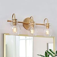 KSANA Gold Bathroom Vanity Light Fixtures with Clear Glass Shade, 22”x7”x9