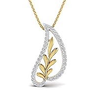 SwaraEcom 14K Yellow Gold Plated Round AAA Cubic Zirconia Fashion Jewelry Leaf Pendant