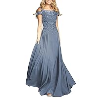 Short Sleeve Bridesmaid Dress for Wedding Plus Size Lace Applique Chiffon A-Line Boat Neck Corset Formal Party Gown for Women Dusty Blue 18