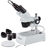 AmScope SE306R-PZ-E Digital Forward-Mounted Binocular Stereo Microscope, WF10x and WF20x Eyepieces, 20X/40X/80X Magnification, 2X and 4X Objectives, Upper and Lower Halogen Lighting, Reversible Black/White Stage Plate, Pillar Stand, 120V, Includes 0.3MP Camera and Software