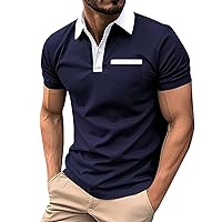 Polo Shirts for Men Summer Short Sleeve Versatile Fashion Casual Shirts Lapel Button Down Contrast Color Business Shirts