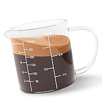Newness Glass Measuring Cup with Handle, 300 ML (0.3 Liter, 1 1/4 Cup) Measuring Cup with Three Scales (OZ, Cup, ML/CC) and V-Shaped Spout, Measuring Beaker for Kitchen or Restaurant, Easy to Read