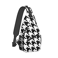 Houndstooth Black Print Crossbody Backpack Shoulder Bag Cross Chest Bag For Travel, Hiking Gym Tactical Use