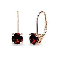 Rose Gold Flashed Sterling Silver 6mm Round-cut Leverback Earrings Made with European Crystals