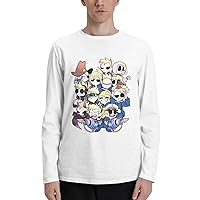Manga Eddsworld Long Sleeve Shirt Crew Neck Novelty Cotton Male's T-Shirt White