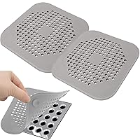 Shower Drain Hair Catcher - Silicone Square Drain Cover for Shower or Kitchen Drain - Catches Hair & Debris Without Blocking Drainage - 5.7- inch Square Drain with Suction Cups 2 Pack (Grey)