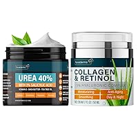 NUVADERMIS Skin Care Bundle - Collagen & Retinol Face Moisturizer + Urea Cream 40% for Anti-Aging & Intensive Repair - 1.7oz + 5.29oz Jars