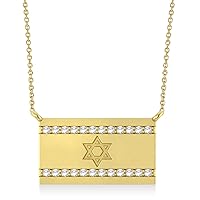 14k Gold Diamond Accented Israel Flag with Star of David Charm Pendant Necklae (0.24 ct)