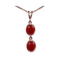 Beautiful Jewellery Company BJC® Solid 9ct Rose Gold Natural Red Coral Double Drop Oval Gemstone Pendant 3.00ct & 9ct Rose Gold Curb Necklace Chain