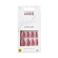 KISS Gel Fantasy Press On Nails, Nail glue included, Letter To Ur EX', Pink, Medium Size, Coffin Shape, Includes 28 Nails, 2g glue, 1 Manicure Stick, 1 Mini File