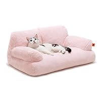 Pet Couch Bed, Washable Cat Beds for Medium Small Dogs & Cats, Dog Beds with Non-Slip Bottom, Fluffy Cat Couch (Pink)
