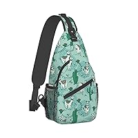 Llama Alpaca Green Print Crossbody Backpack Shoulder Bag Cross Chest Bag For Travel, Hiking Gym Tactical Use
