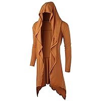 GIVON Mens Hooded Cardigan Ruffle Shawl Collar Drape Cape Overcoat with Pockets & Oversized Hood