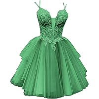 Women's V Neck Appliques Backless Prom Dress Short Teens Homecoming Dresses Party Cocktail Gown