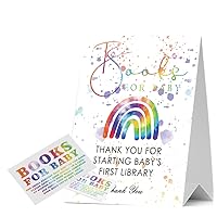 Baby Shower Book for Baby Baby Shower Invitations Set (1 Stand Sign & 50 Tickets), Colorful Rainbow Theme, Bring a Book Instead of a Card, Funny Party Game, Gender Reveal - JRM293