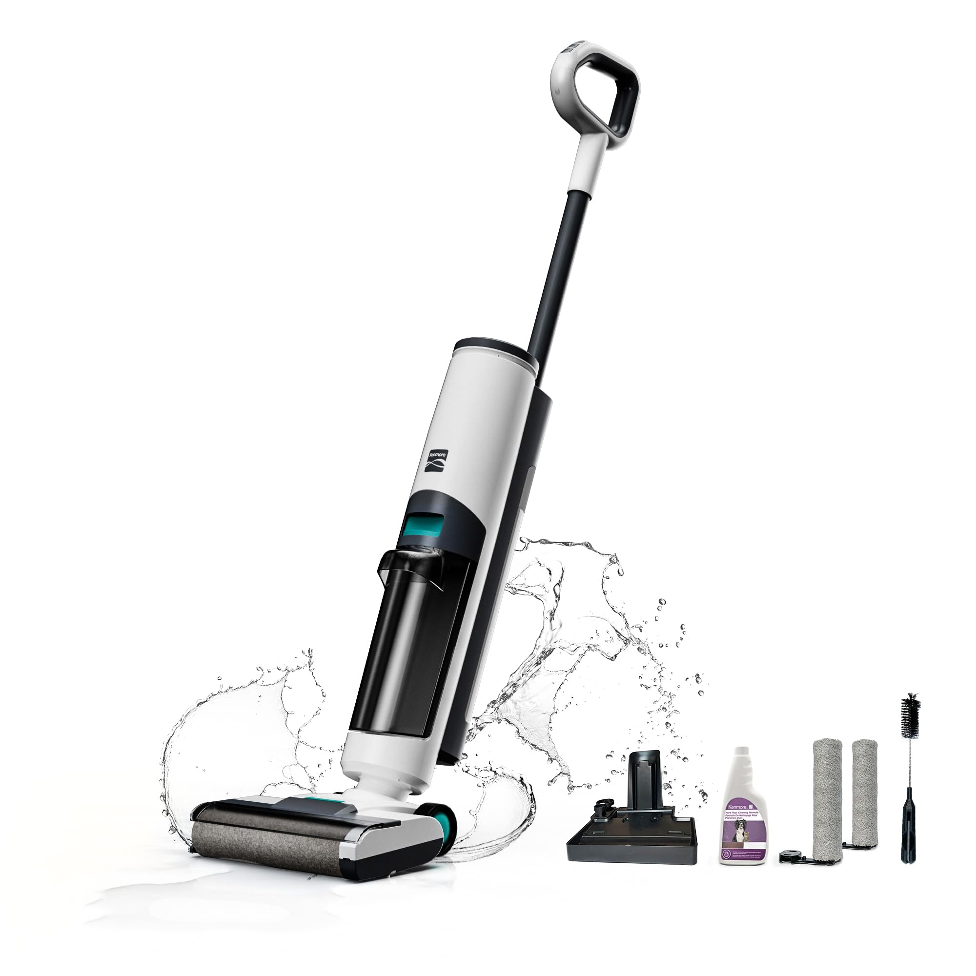 Kenmore HF5010 3-in-1 Cordless Wet Vacuum Hard Floor Cleaner with Automatic Air-Drying, 35mins Runtime & One Edge Self-Cleaning Mop for Multi-Surface and Messes, White