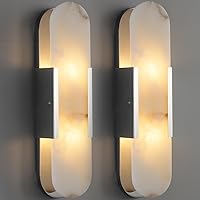 Wall Sconces Set of 2, Alabaster Wall Light, 19.7'' Indoor Vanity Light Fixtures for Bathroom,Silver Bedside Wall Lamp Perfect for Hallway, Living Room