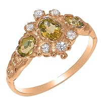 10k Rose Gold Natural Peridot Cubic Zirconia Womens Trilogy Ring - Sizes 4 to 12 Available